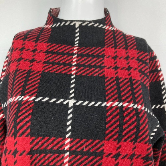 Anne Klein Sweater Womens Sz S Red Black‎ Plaid Pullover Mock Neck Split Hem - Picture 6 of 12